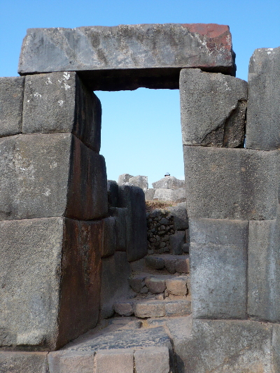 A doorway from one level to the next of the zigzag surround of the main temple site at Saqsaywaman