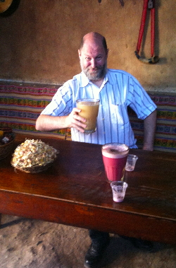 Me drinking Chicha in an Inca bar
